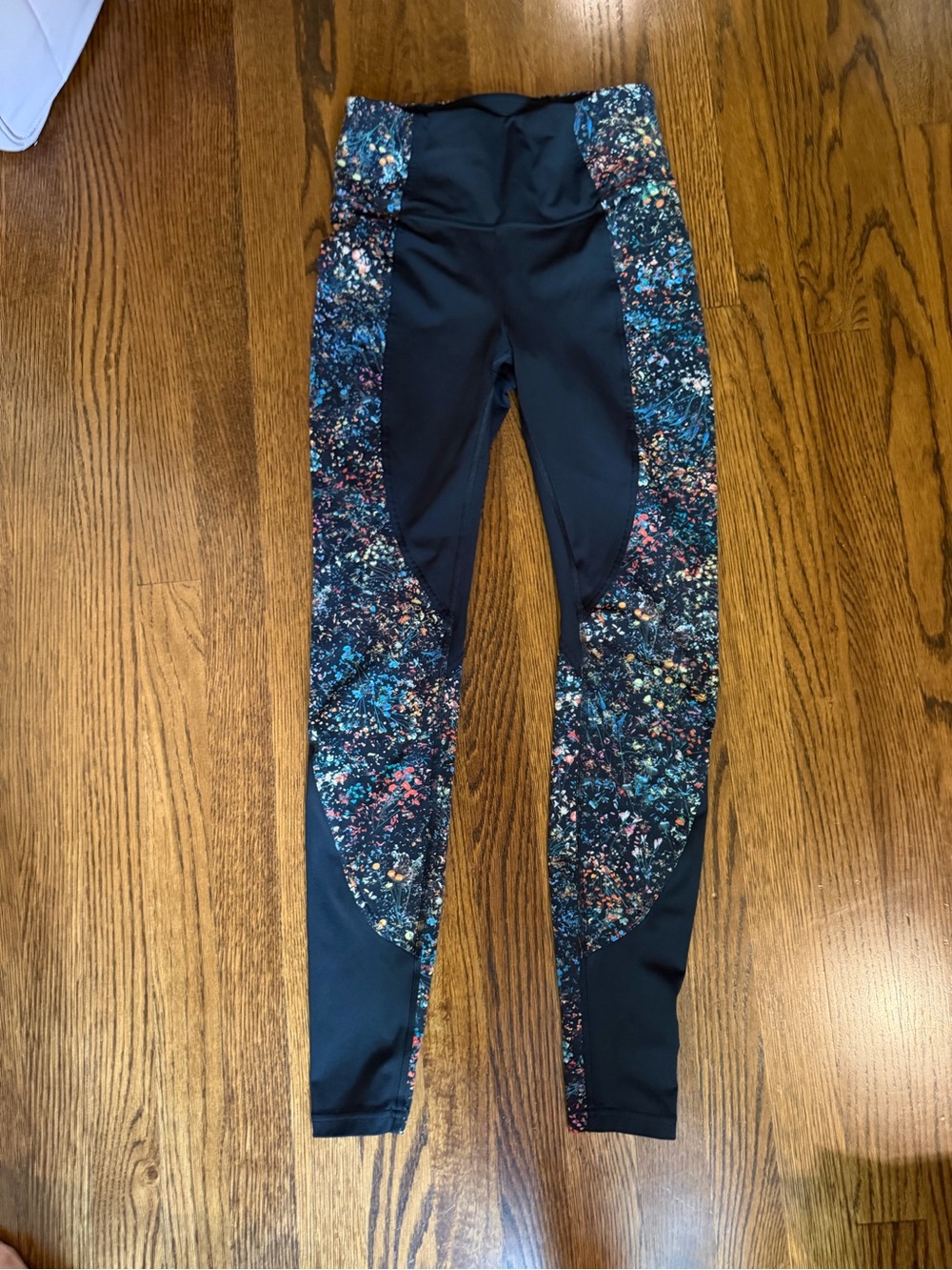 lululemon athletica Black Leggings with Multicolor Flowery Panels